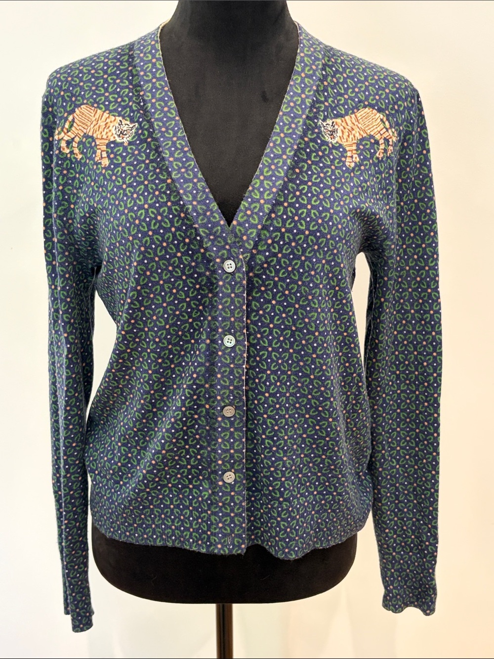Vintage J.Crew Tiger Accent V-Neck Cardigan Sweater